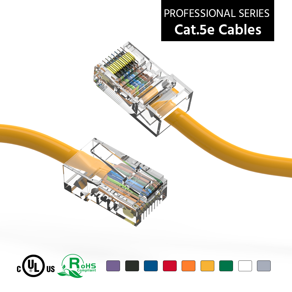 1Ft Cat5E UTP Ethernet Network Non Booted Cable Yellow