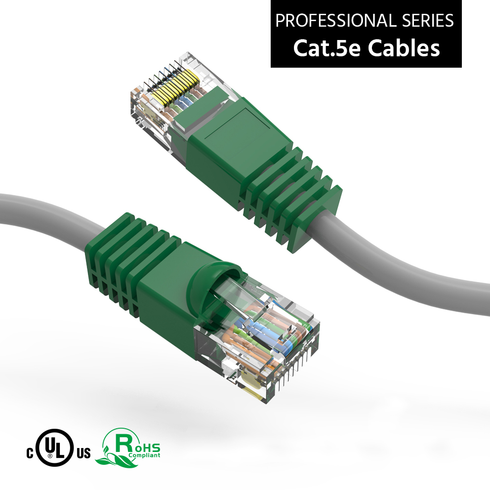 1Ft Cat.5e Crossover Cable Gray Wire/Green Boot