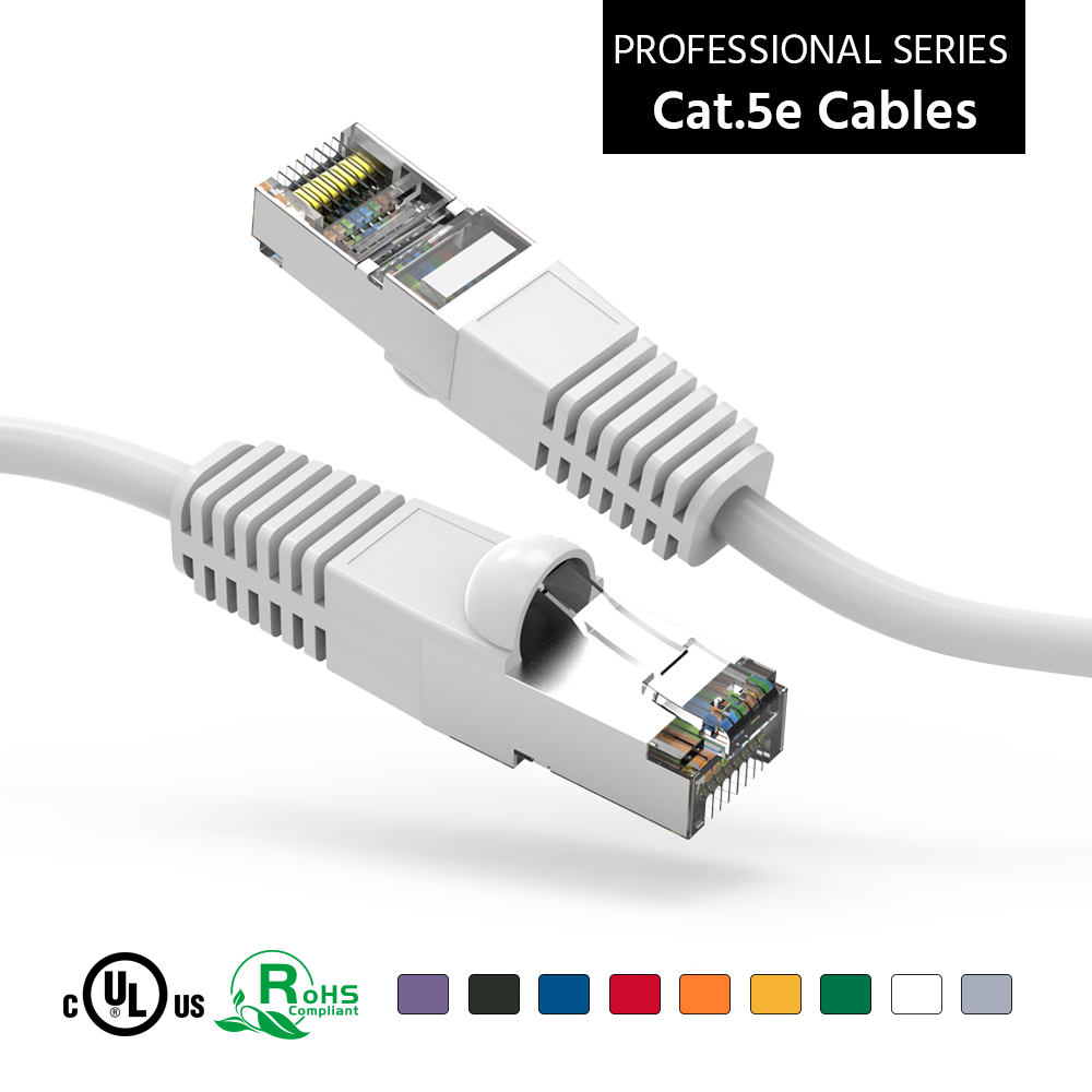 1Ft Cat5E Shielded (FTP) Ethernet Network Booted Cable White