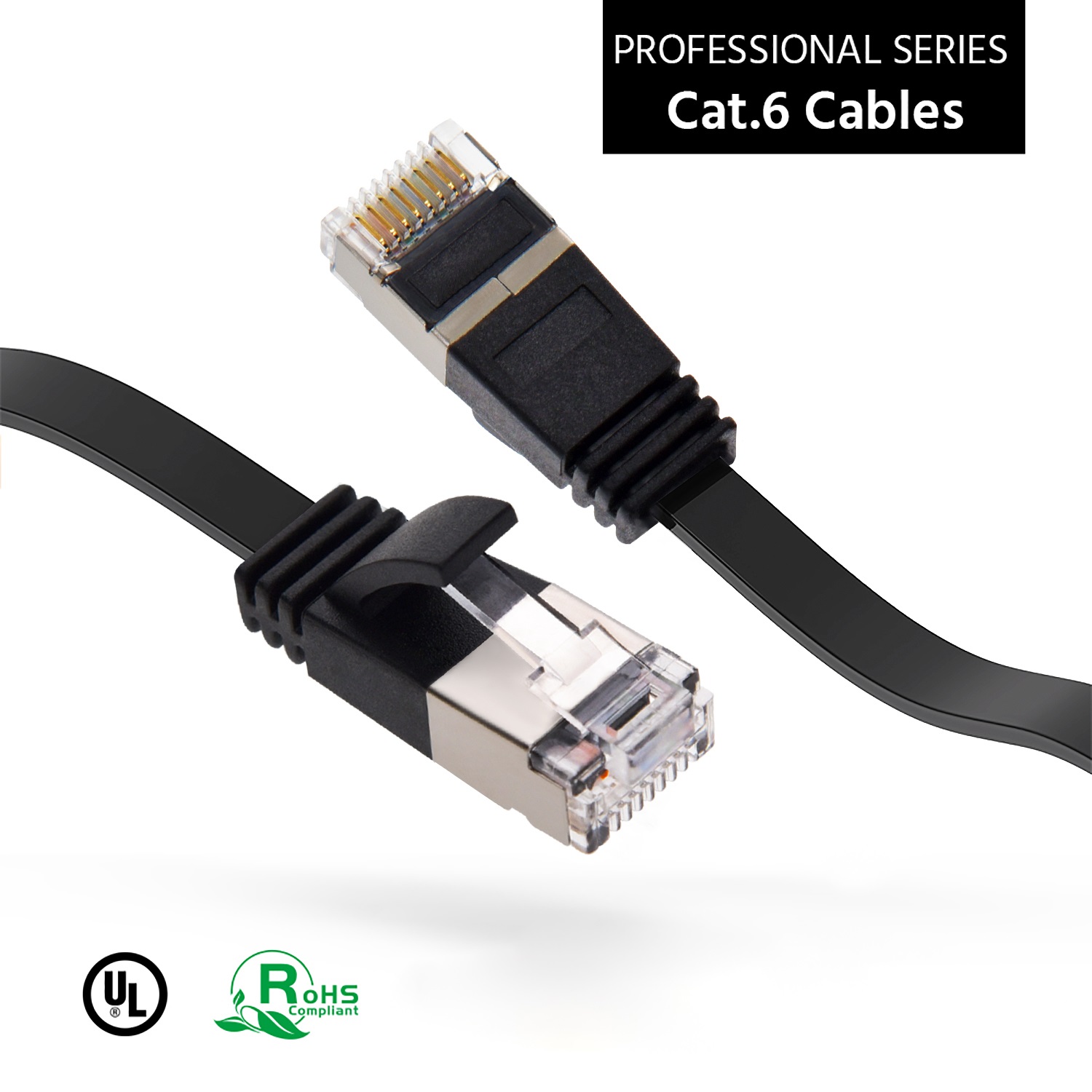 0.5Ft Cat6 U/FTP Flat Ethernet Network Cable Black 30AWG
