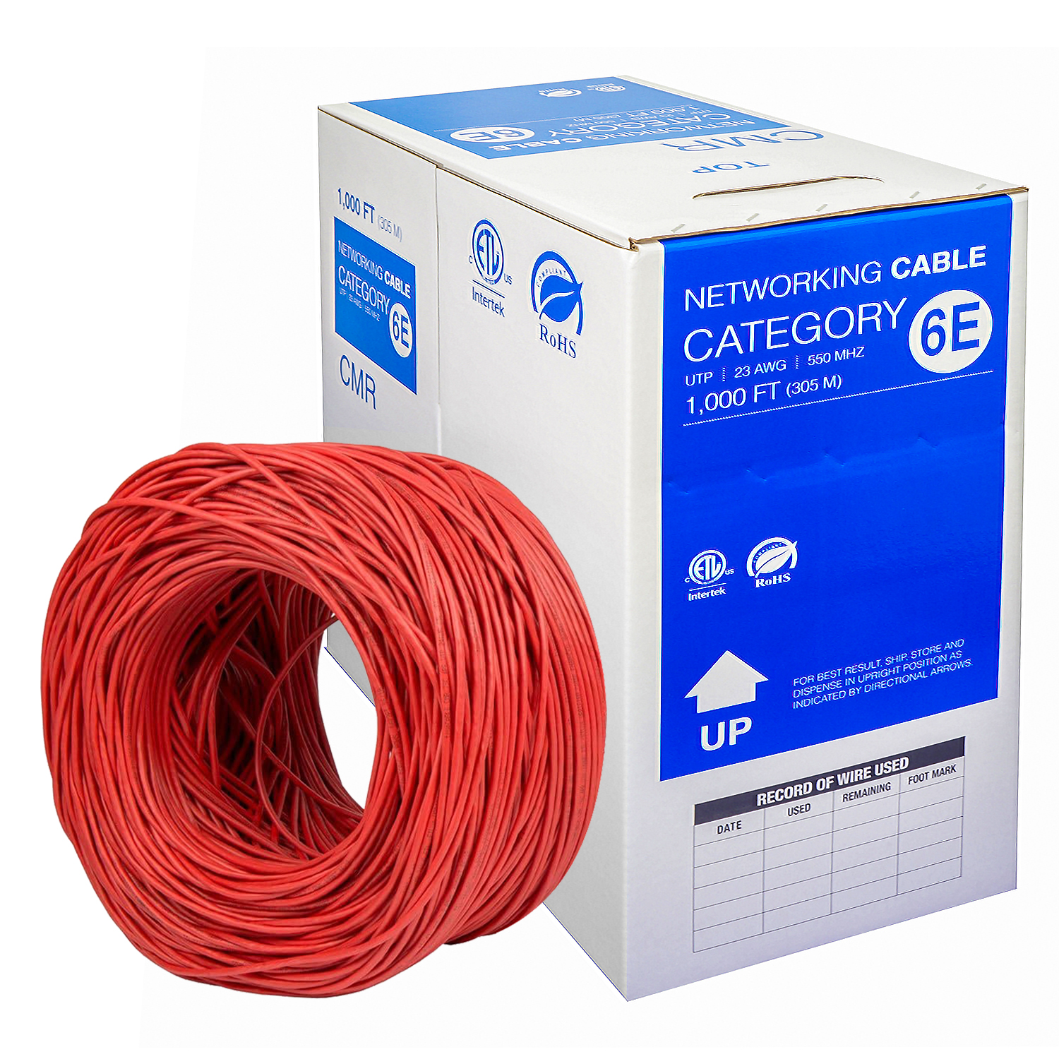 Cat.6 UTP 23AWG CMR Solid Bulk cable (Red), 1000ft, ETL Bestlink Netware