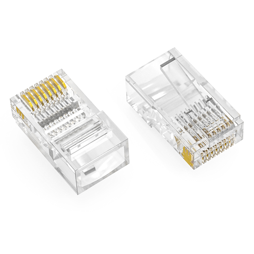 RJ45 Cat.5E UTP Feed Through Plug for Solid and Stranded 3-Prong 50 Micron 100pk
