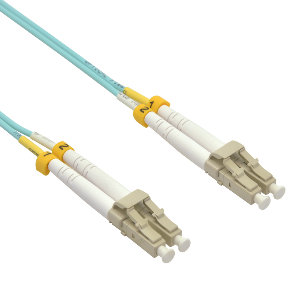 0.5m LC/UPC LC/UPC Multimode Duplex OFNR 2.0mm OM4 Fiber Optic Cable Aqua