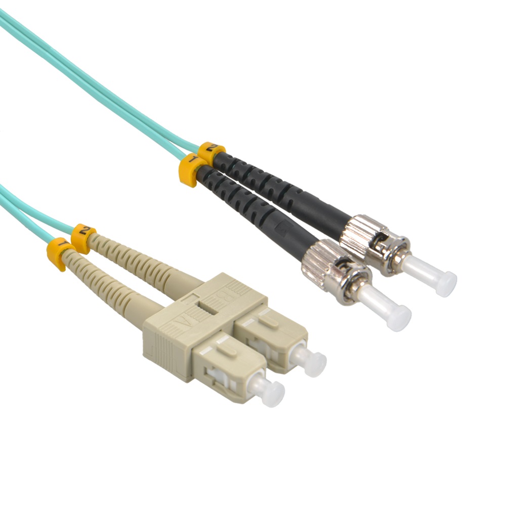 1m SC/UPC-ST/UPC OM3 Multimode Duplex OFNR Aqua Fiber Optic Patch Cable