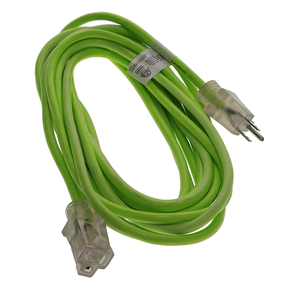 25Ft 14/3 SJTW Green Power Extension Cord Lighted Clear Green Plug