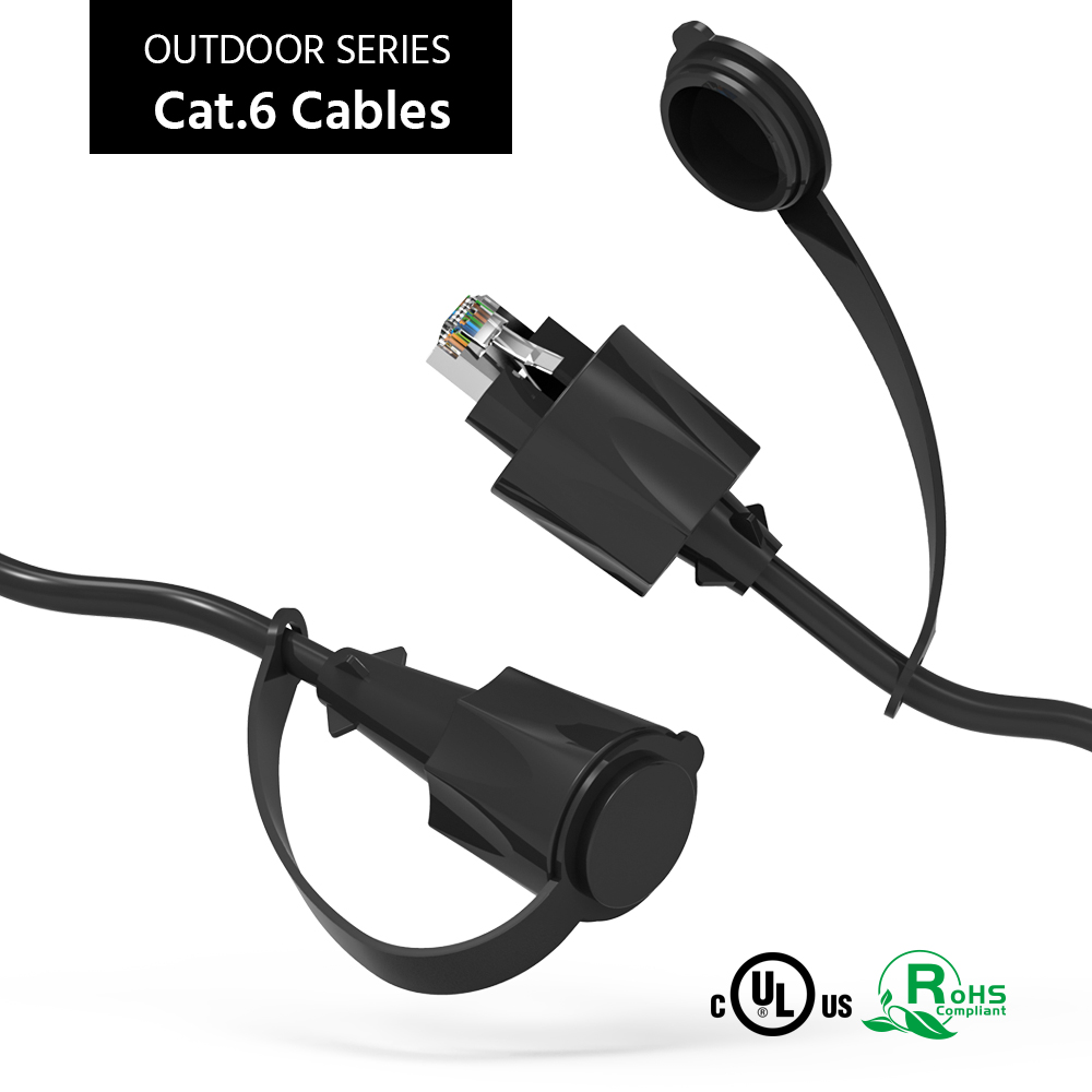 Img for product 50Ft Cat.6 SFTP Industrial Outdoor Patch Cable w/Dust Cap Black