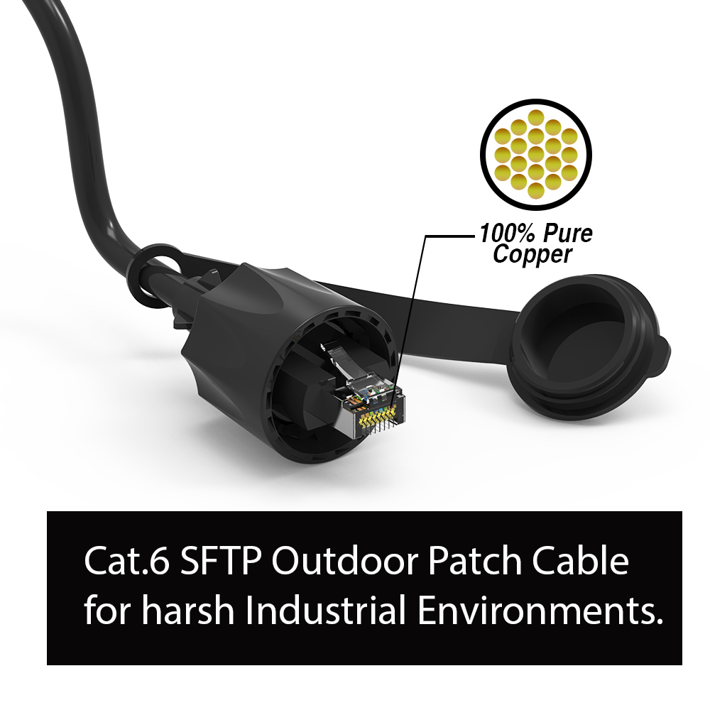 4-Pack - 3 Feet Black GOWOS Cat.6 SFTP Industrial Outdoor Patch Cable 