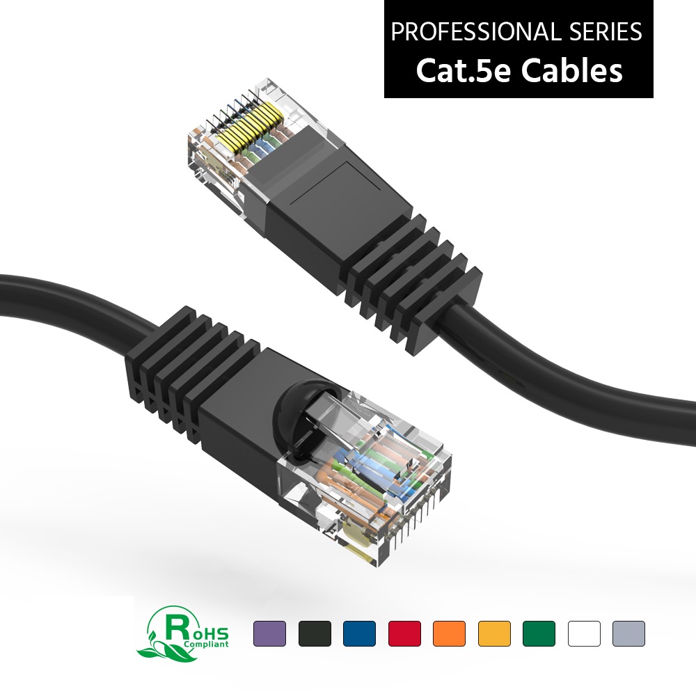 LOGICO Cat5e UTP Ethernet Cable - 15ft, Black, RJ45, 350MHz, Stranded For Home/Office