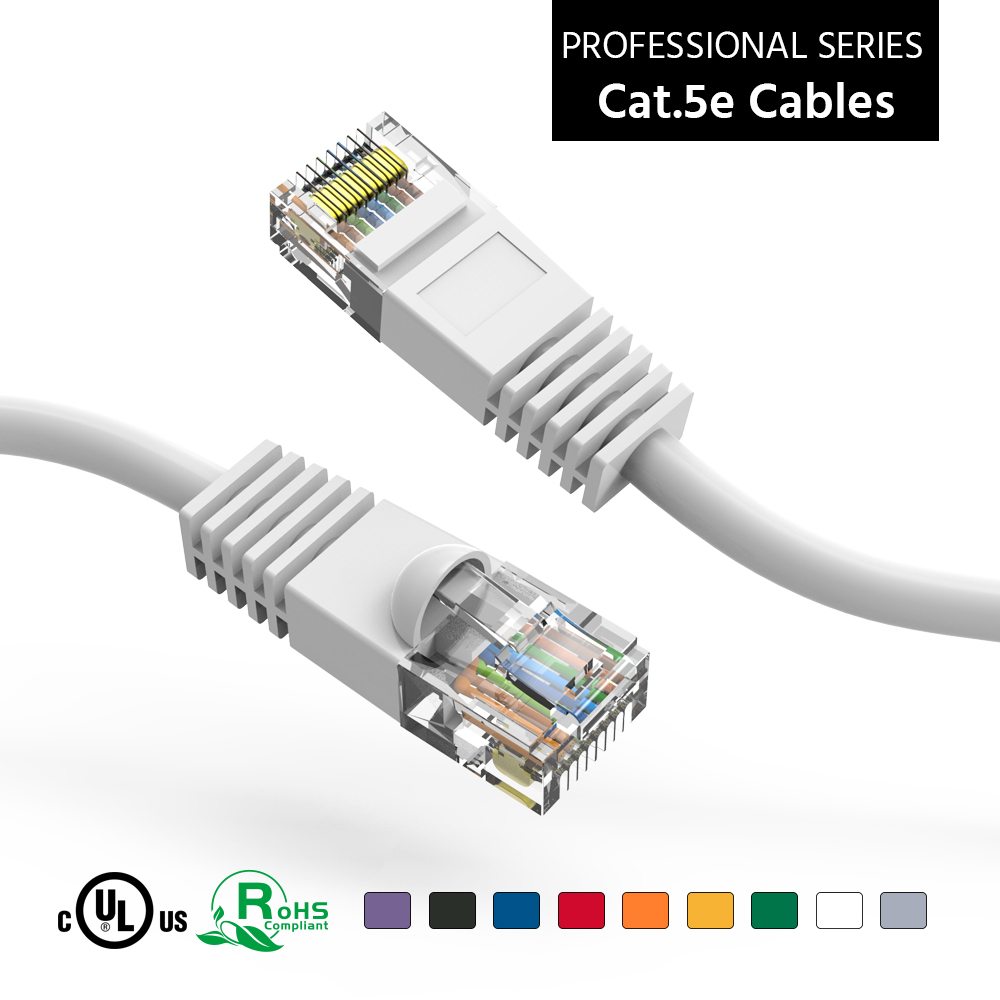 1Ft Cat5E UTP Ethernet Network Booted Cable White