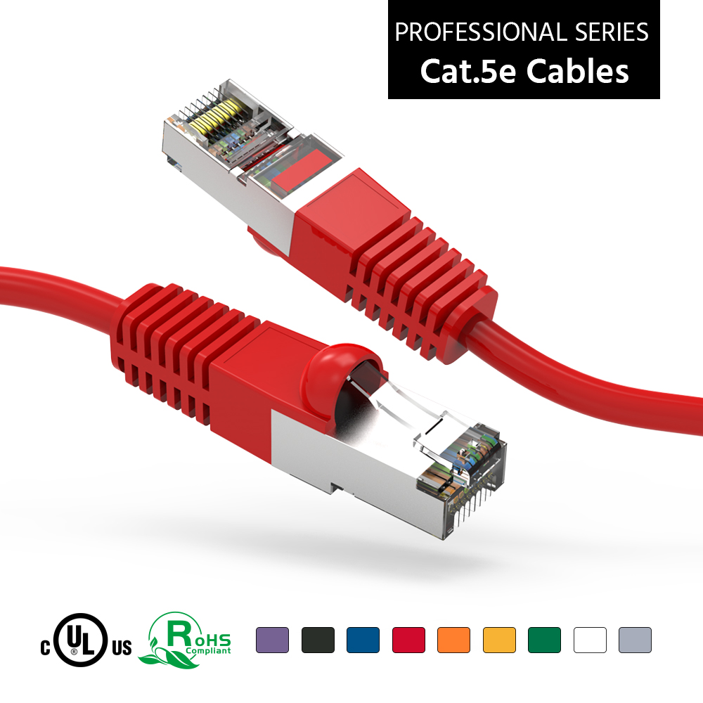 2Ft Cat5E Shielded (FTP) Ethernet Network Booted Cable Red