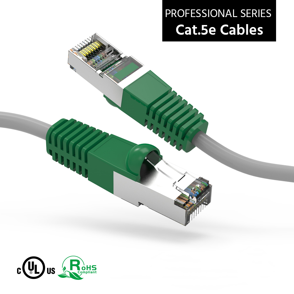 1Ft Cat.5E Shielded Crossover Cable Gray Wire/Green Boot