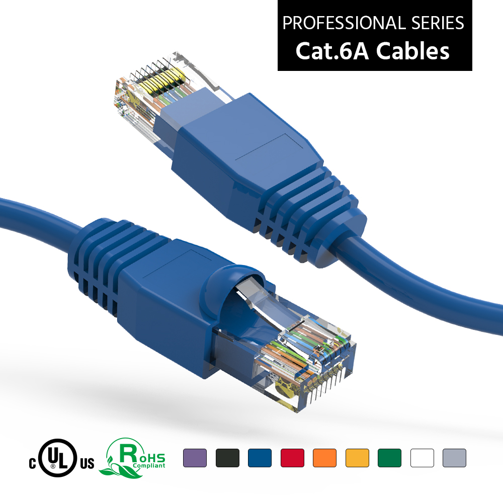 1Ft Cat6A UTP Ethernet Network Booted Cable Blue