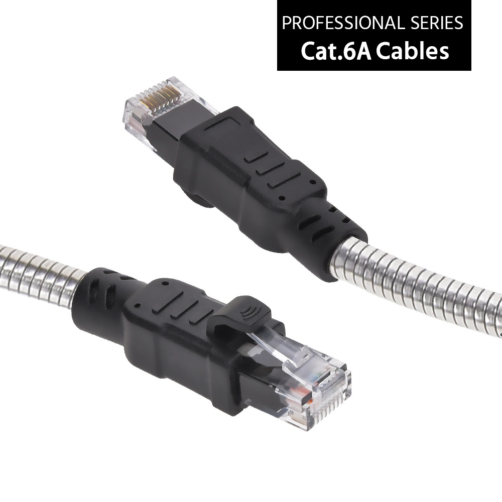 25FT CAT.6A Patch Cable Stainless Metal Armored Anti-Rodent 24AWG