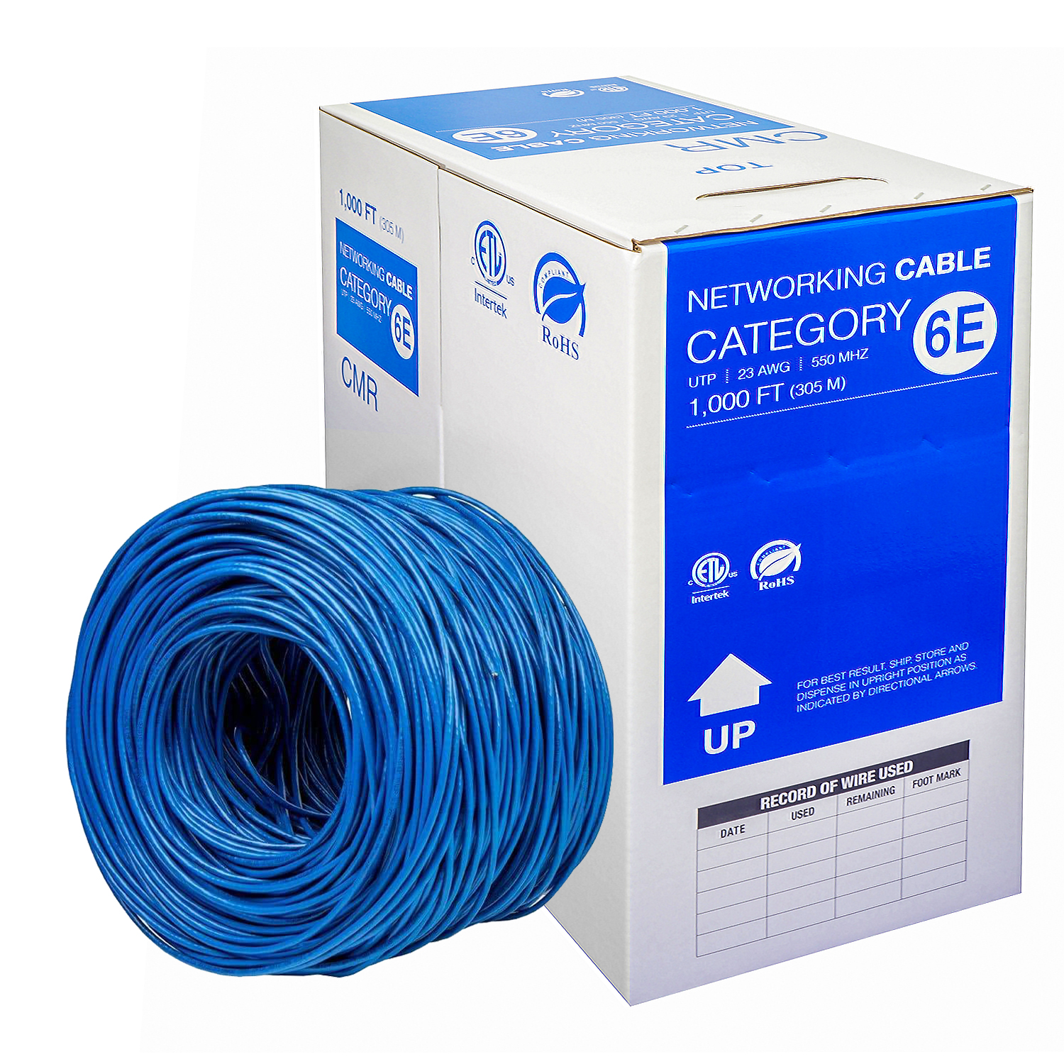 Cat.6 UTP 23AWG Solid CMR bulk cable (blue), 1000ft, ETL Bestlink Netware
