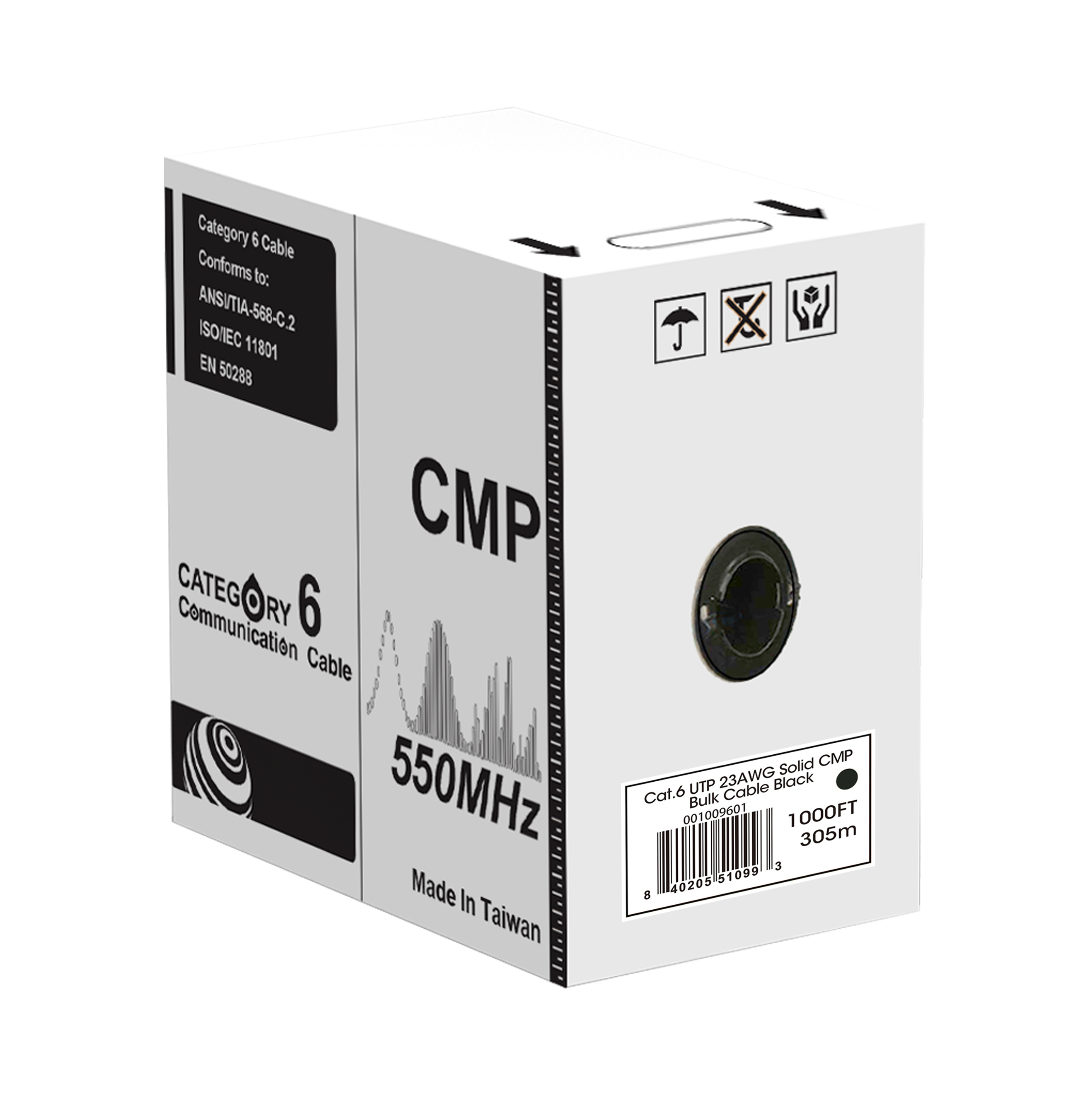 Cat.6 UTP 23AWG Solid CMP bulk cable(black), 1000ft REELEX