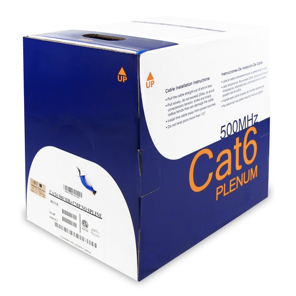 1000Ft Cat.6 Solid Cable Plenum No Spline (CMP) Blue