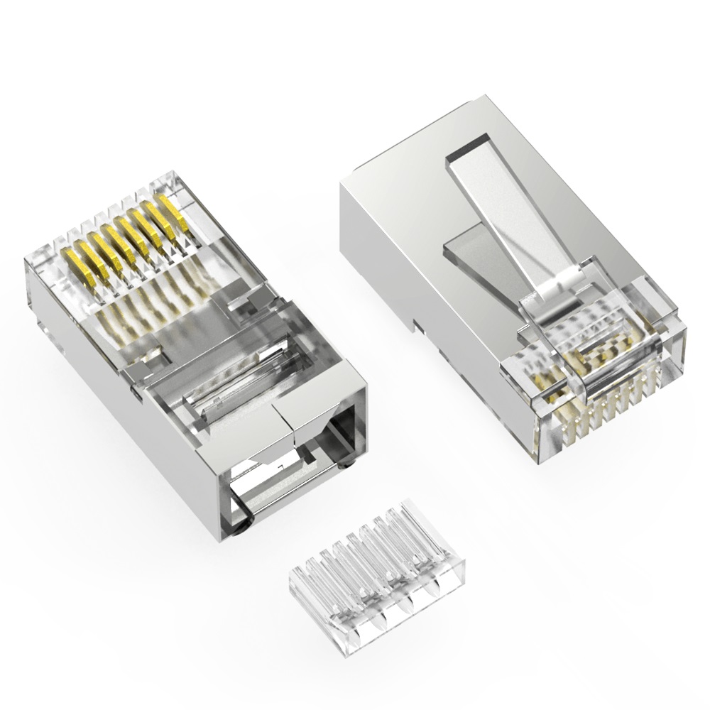 RJ45 Cat.6 Shielded Plug Stranded 50 Micron w/Inserter 100pk