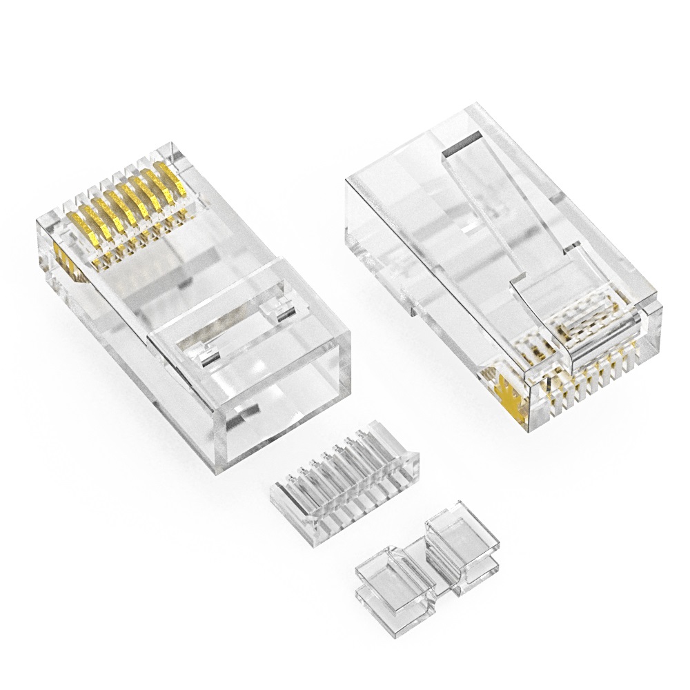 RJ45 Cat.6A Plug Solid 3 Prong 50 Micron 3pc type 100pk