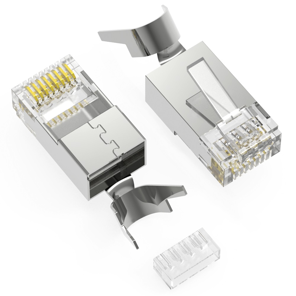 RJ45 Cat.6 Shielded Plug Solid 50Micron 1.5mm dia 3 Prong w/Inserter 100pk