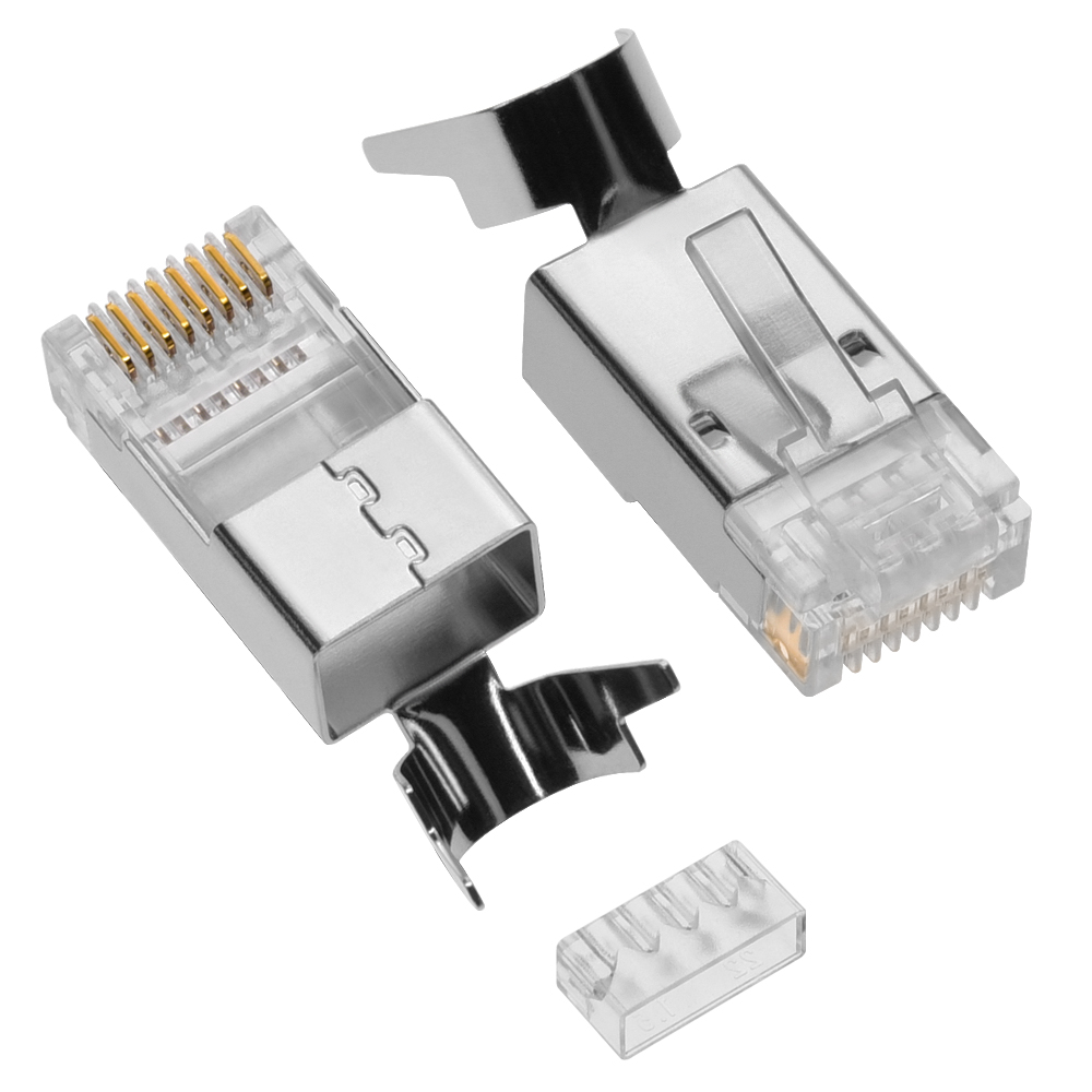 RJ45 Cat.6 Shielded Plug Solid 50Micron 1.5mm dia 3 Prong w/Inserter 100pk