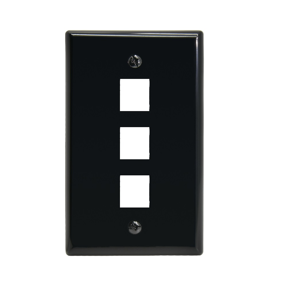 3Port Keystone Wallplate Black Smooth Face