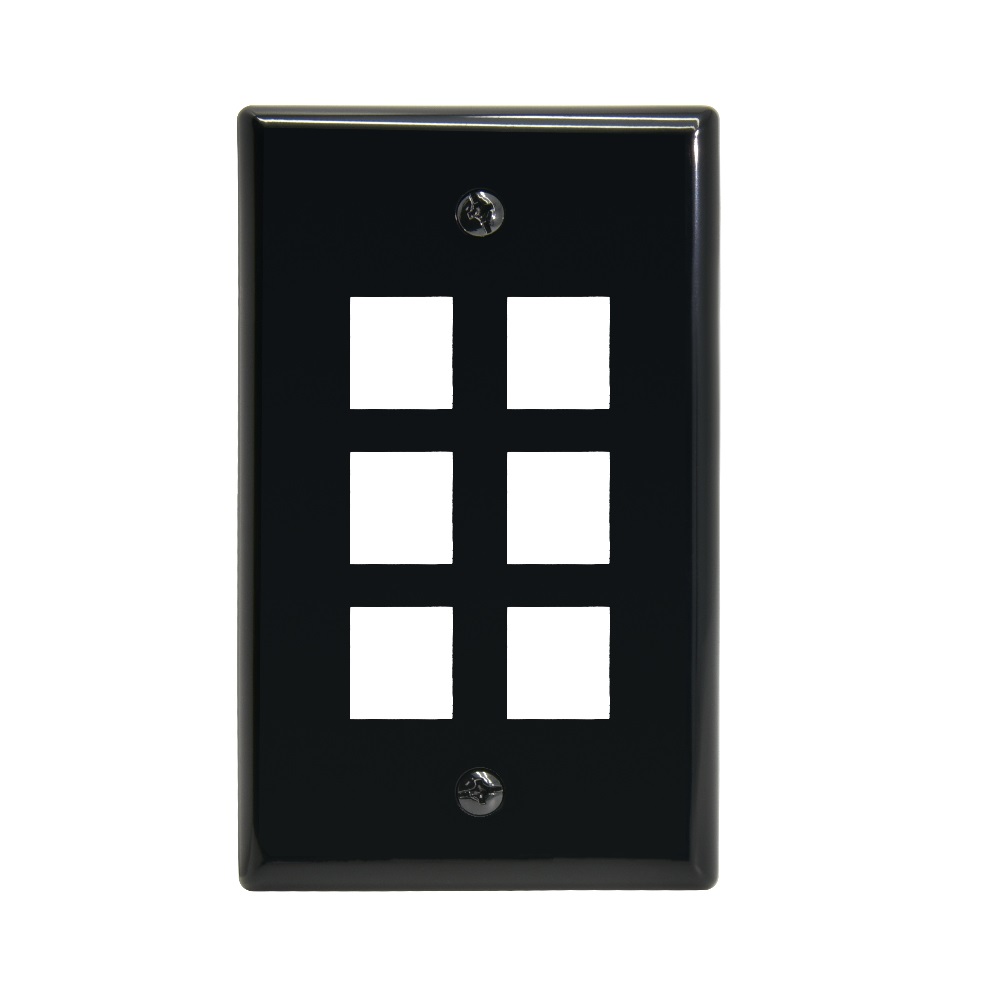 6Port Keystone Wallplate Black Smooth Face