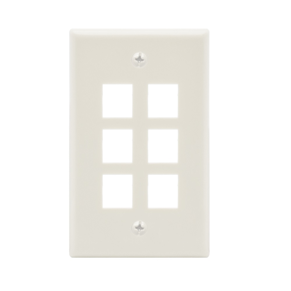 6Port Keystone Wallplate White Smooth Face