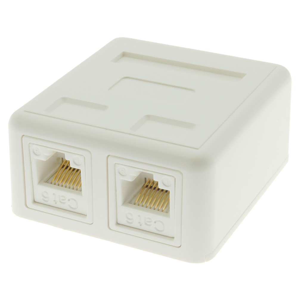 Cat.6 2Port Surface Mount Box with White Keystone Jacks Built-in