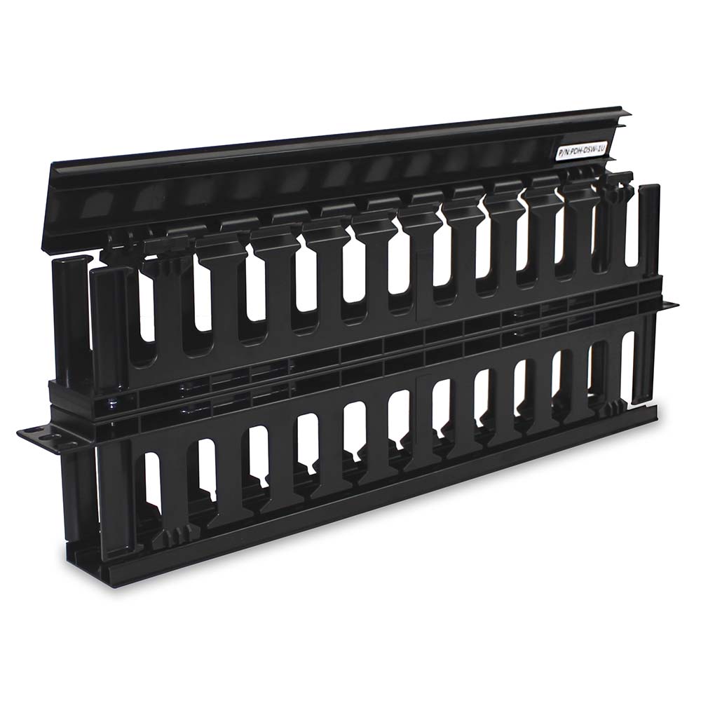 1U Plastic Duct Horizontal Cable Manager, DoubleSided with Cover