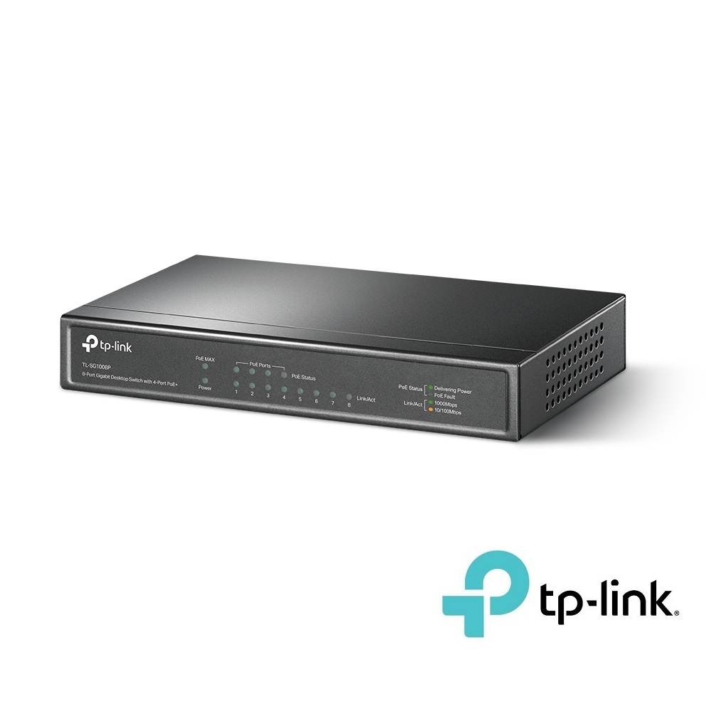 8Port 10/100/1000Mbps Desktop Gigabit Switch with 4Port PoE (TP-Link SG1008P)