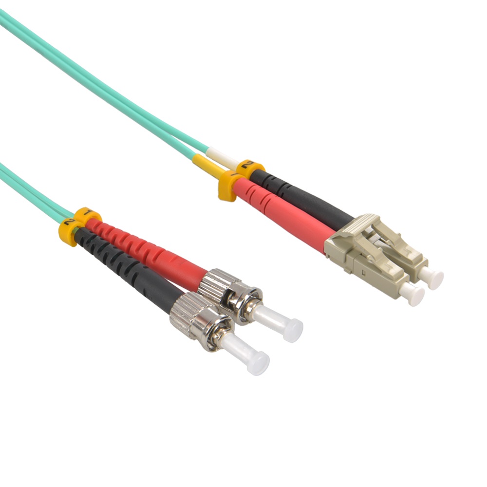 1m LC/UPC-ST/UPC OM3 Multimode Duplex OFNR 2.0mm Aqua Fiber Optic Patch Cable