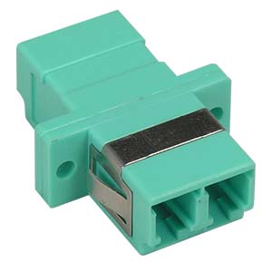 LC/UPC Multimode Duplex Fiber Optic Coupler with Flange, Aqua