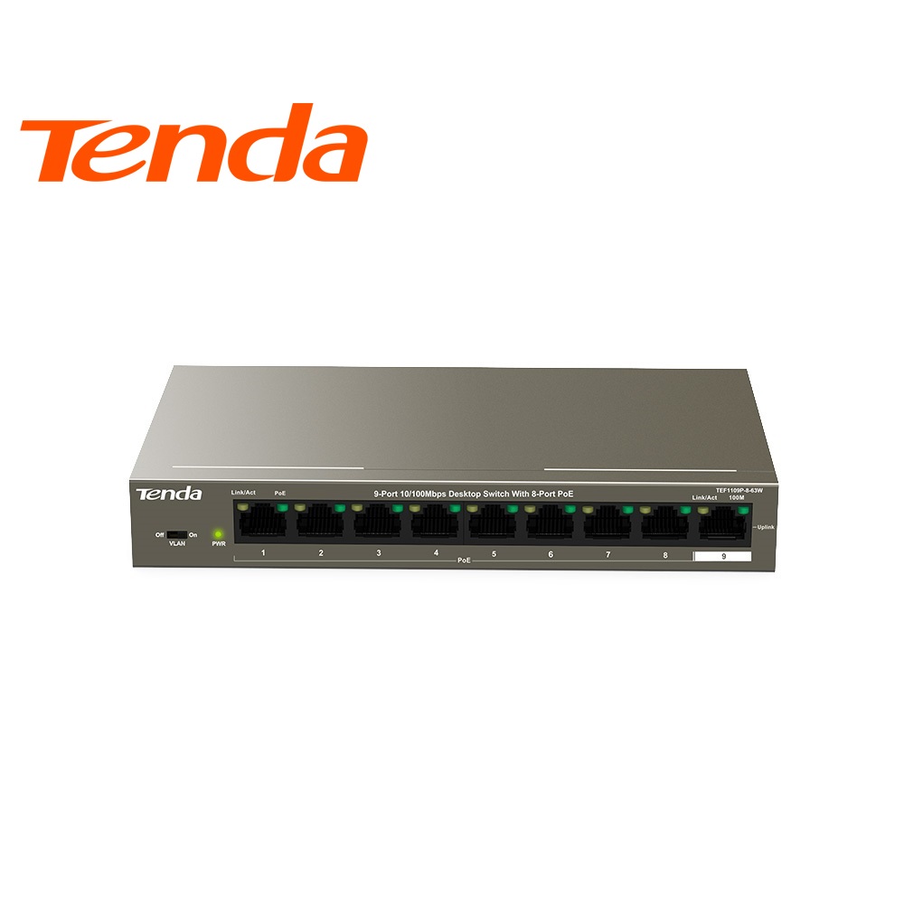 9-Port 10/100Mbps Desktop Switch With 8-Port PoE (Tenda TEF1109P-8-63W)