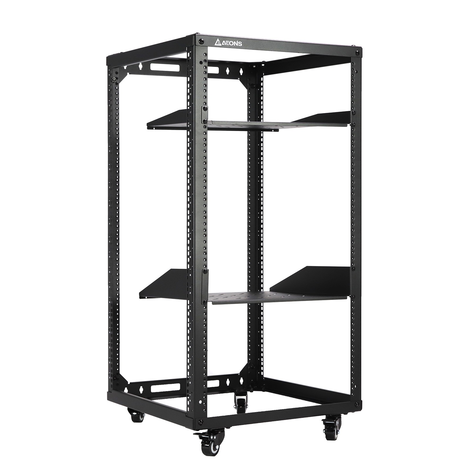 20U 4-Post Wall Mount Open Frame Rack, Side Mount, Floor-Standing w/ Casters Flat Box