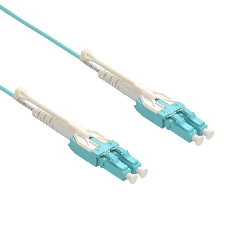 1m Uniboot LC/UPC-LC/UPC OM3 Multimode Duplex OFNR 2.0mm Aqua Fiber Optic Patch Cable with