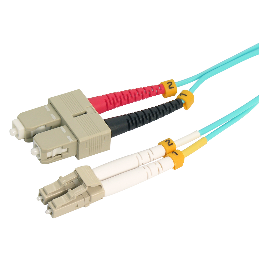 10m LC/UPC SC/UPC OM4 Multimoide Duplex OFNR 2.0mm Aqua Fiber Optic Patch Cable