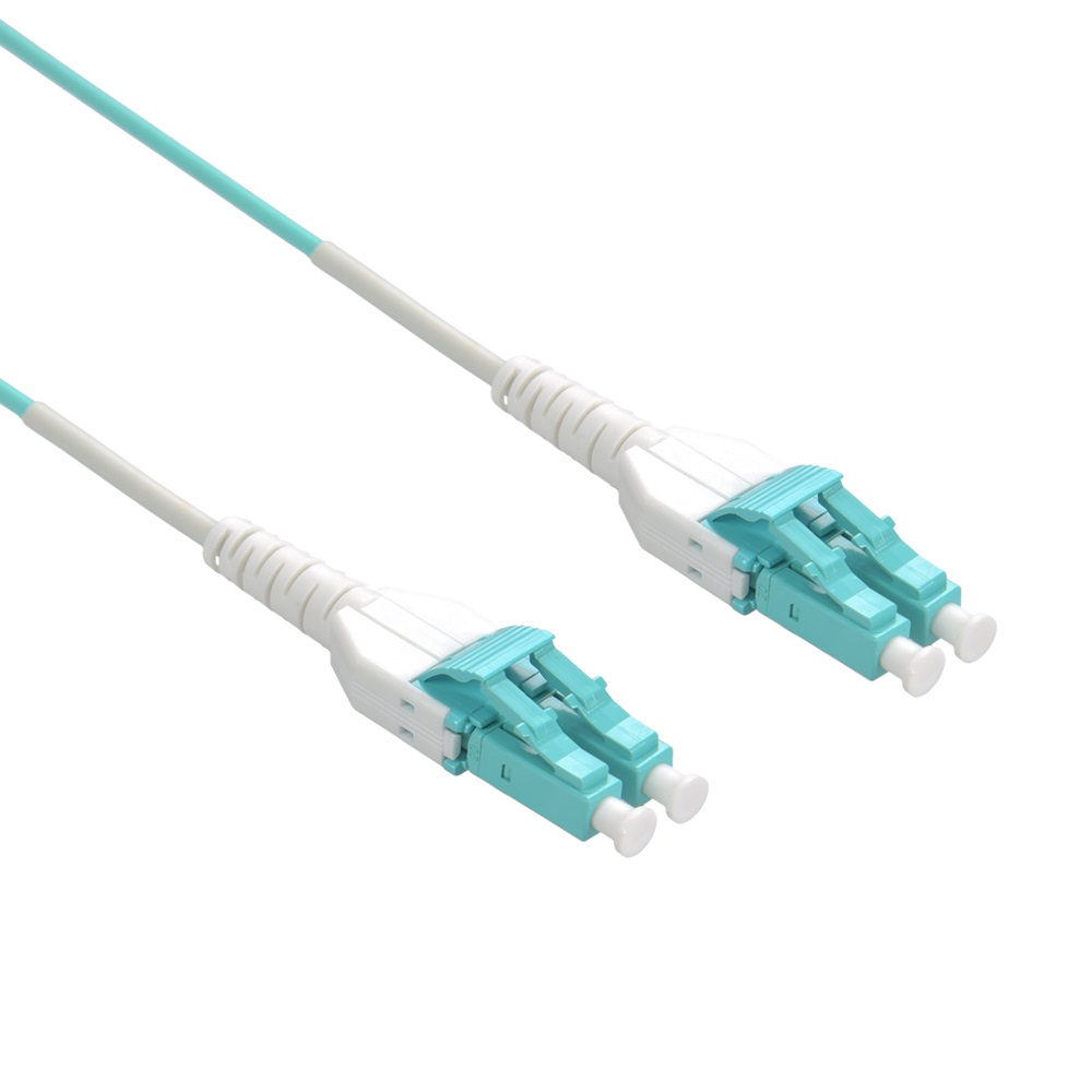 1m Uniboot LC/UPC-LC/UPC OM3 Multimode Duplex OFNR 2.0mm  Aqua Fiber Optic Patch Cable Sta