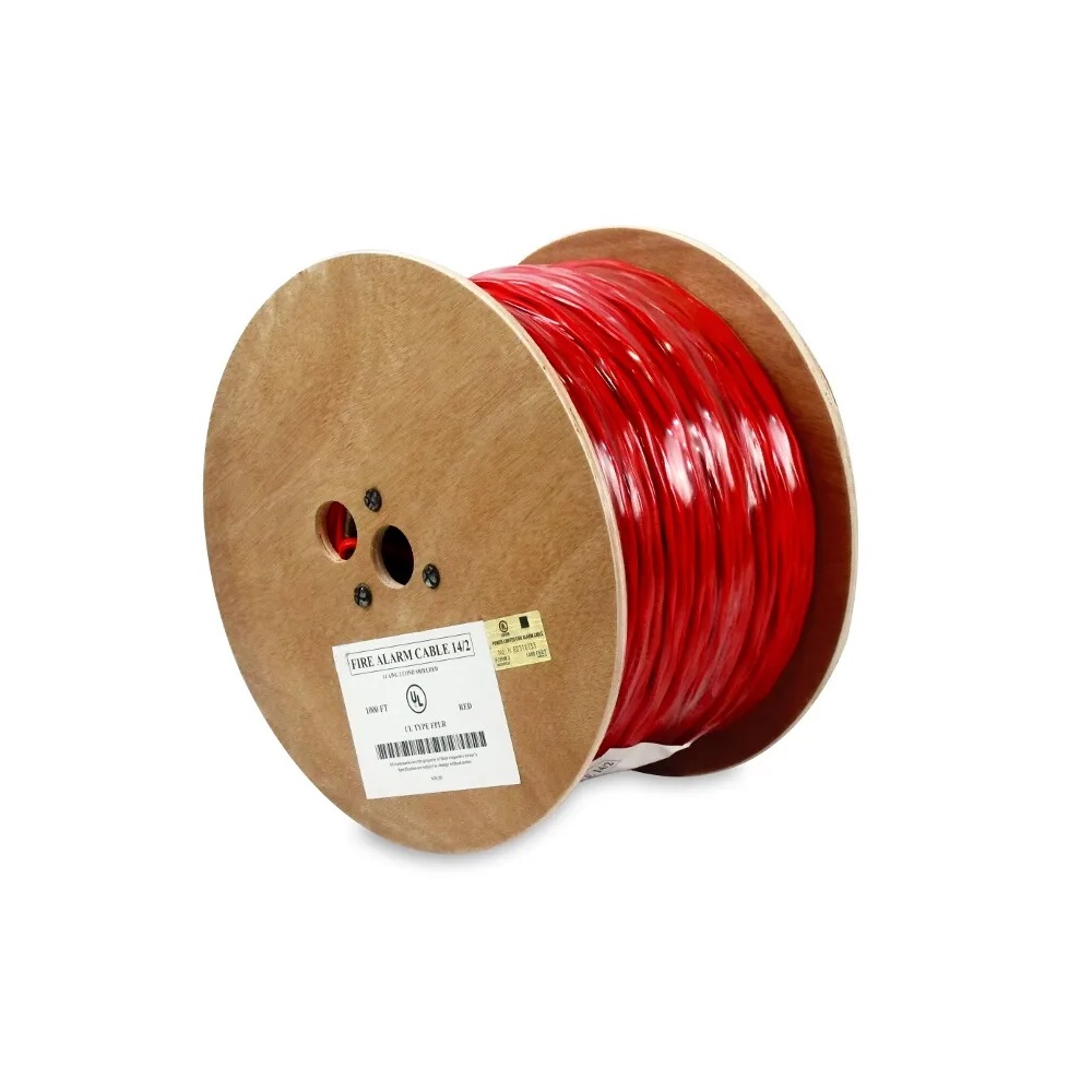 1000FT 14AWG/2C Solid Shielded Fire Alarm FPLR Bare Copper Cable Red