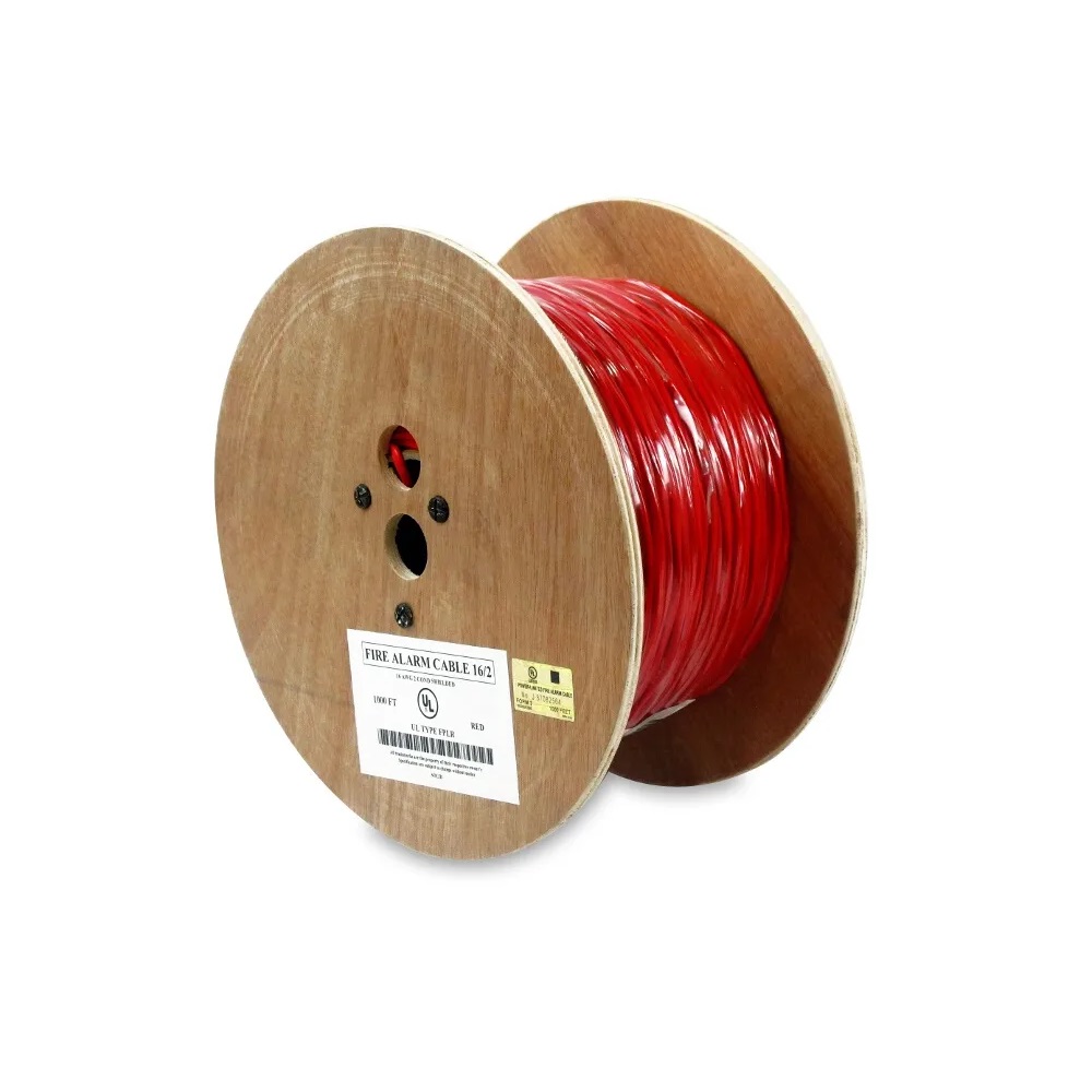 1000FT 16AWG/2C Solid Shielded Fire Alarm FPLR Bare Copper Cable Red