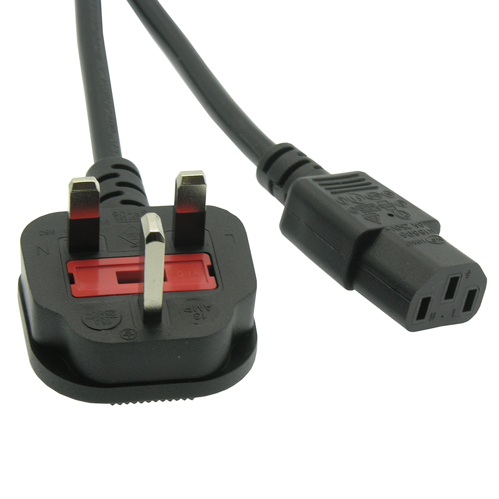 6Ft UK Power Cord Black H05VV-F0.75/3G