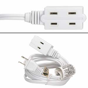 6Ft 3-Outlet Power Extension Cord White 16AWG/2