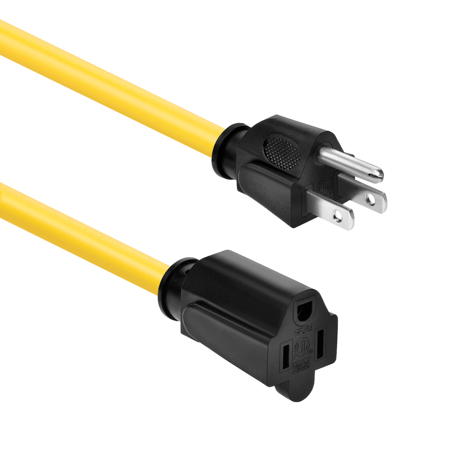 25Ft 14/3 SJTW Yellow Power Extension Cord, Black Plug