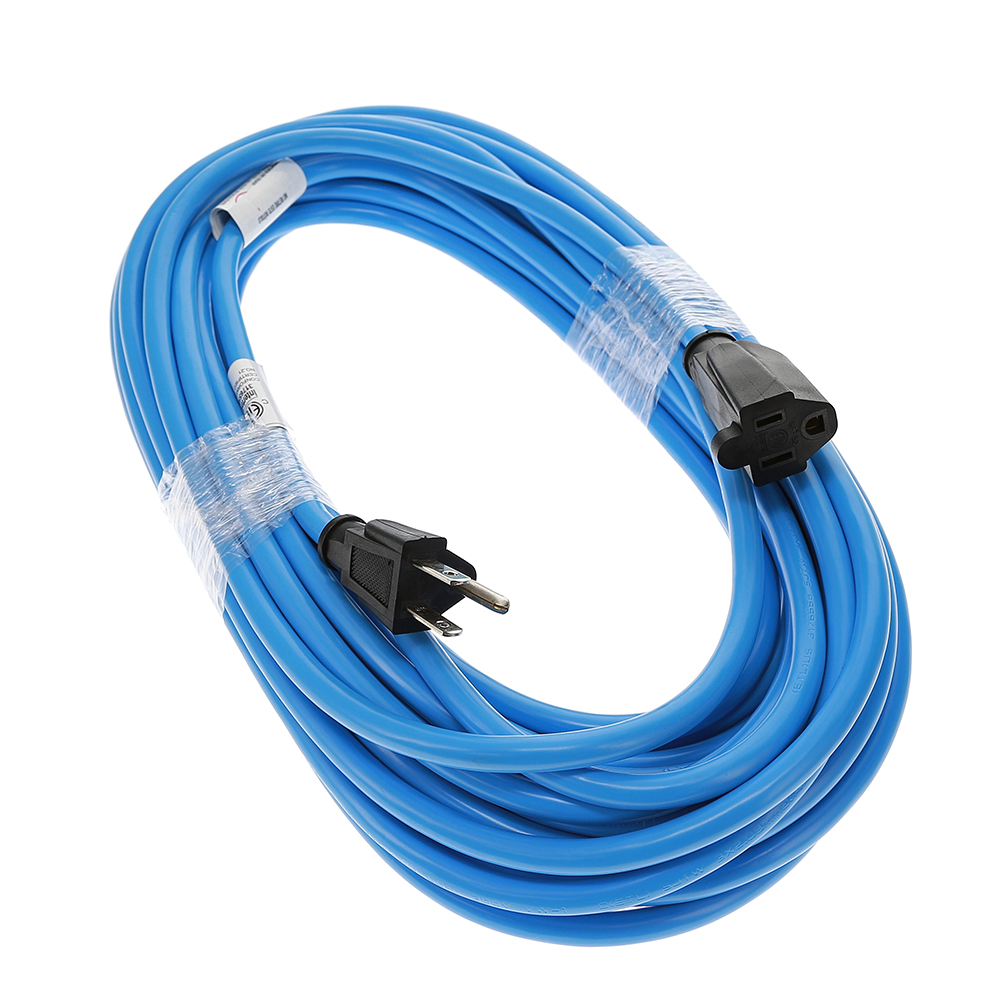 50Ft 14/3 SJTW Blue Power Extension Cord, Black Plug