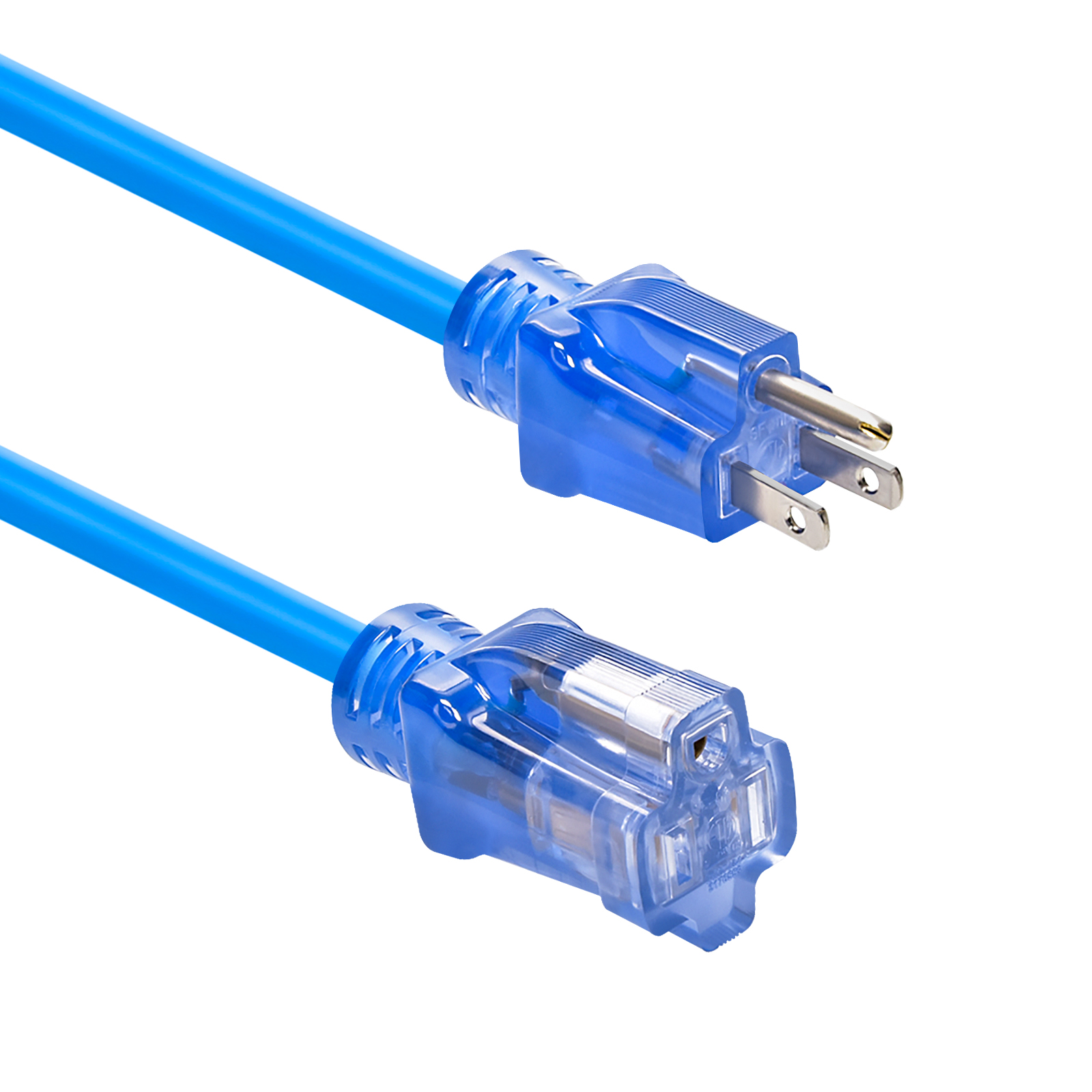 25Ft 14/3 SJTW Blue Power Extension Cord Lighted Clear Blue Plug