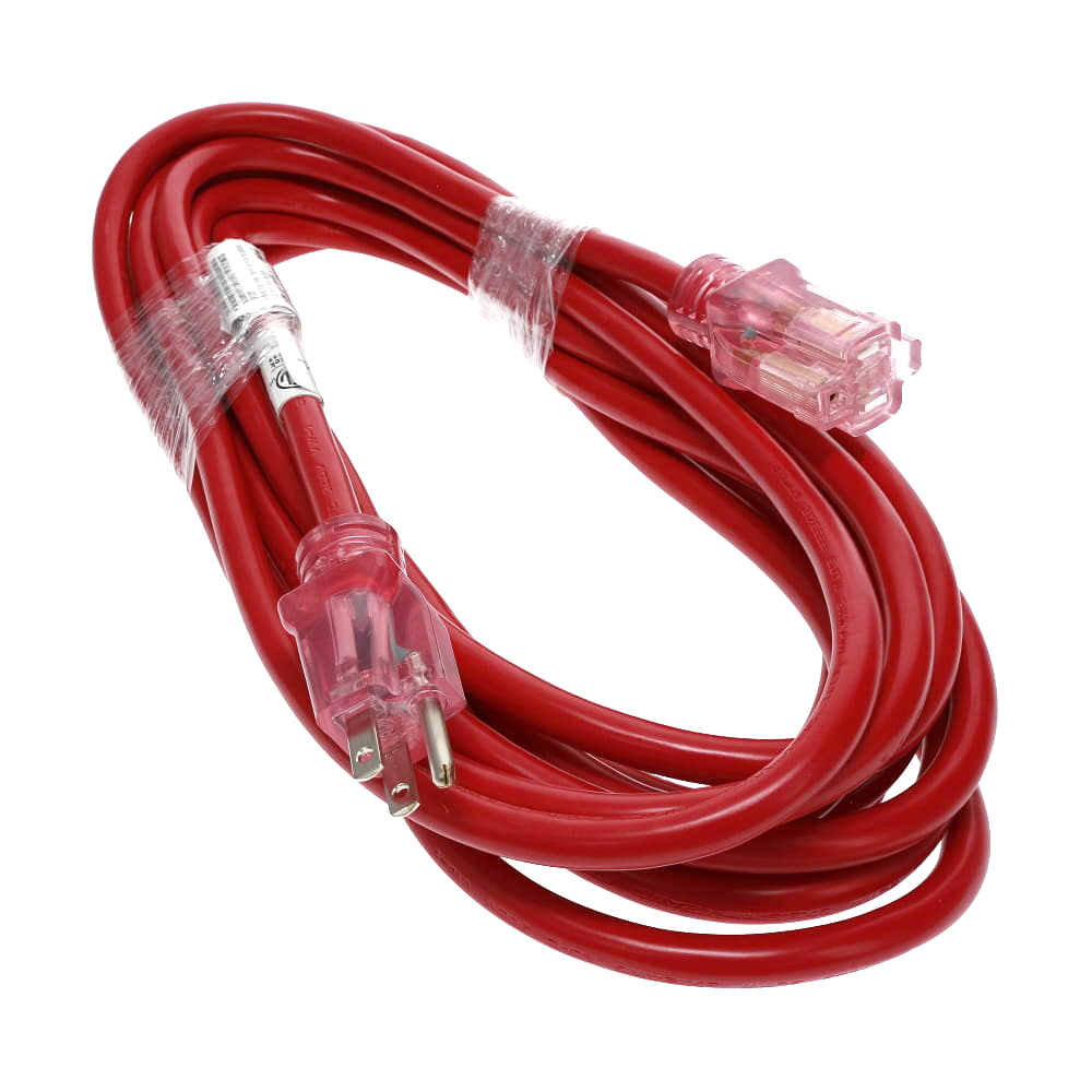 25Ft 12/3 SJTW Red Power Extension Cord Lighted Clear Red Plug