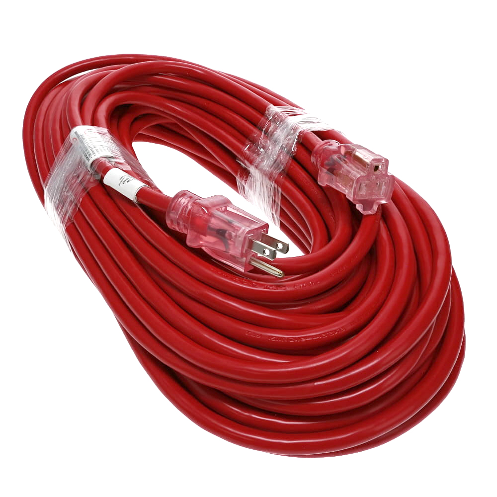 100Ft 12/3 SJTW Red Power Extension Cord Lighted Clear Red Plug