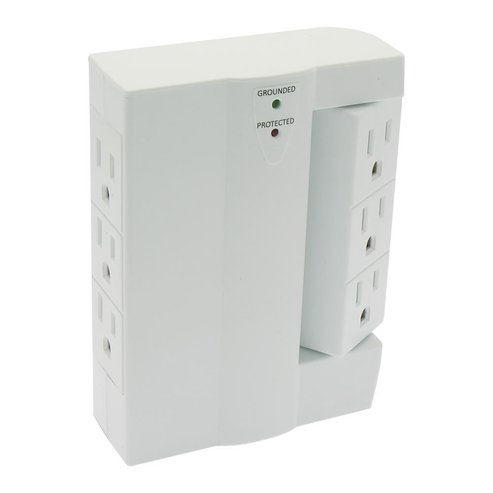 6 Outlet  Swivel  3Prong  Wall Tap Adapter 300J Surge Protector