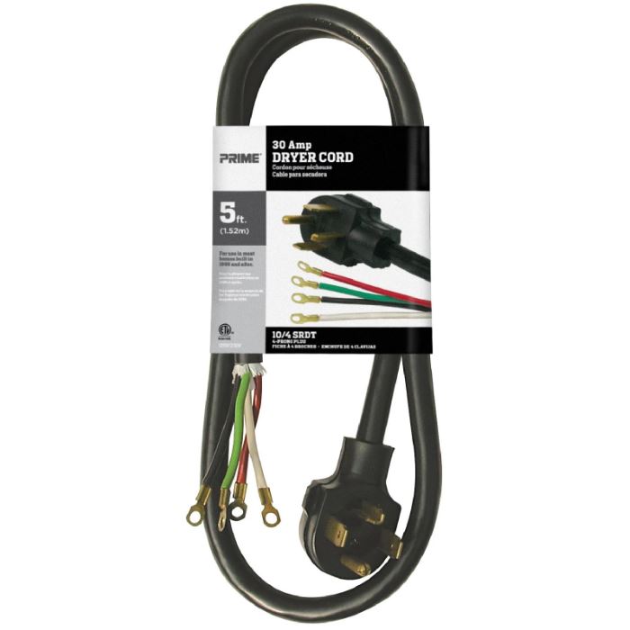 5Ft 10/4 30 Amp Black 4-Wire Dryer Cord