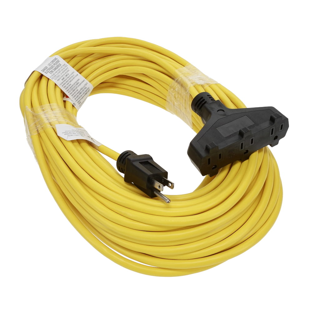 Img for product 100Ft 3-Outlet Power Extension Cord SJTW 14/3 Yellow