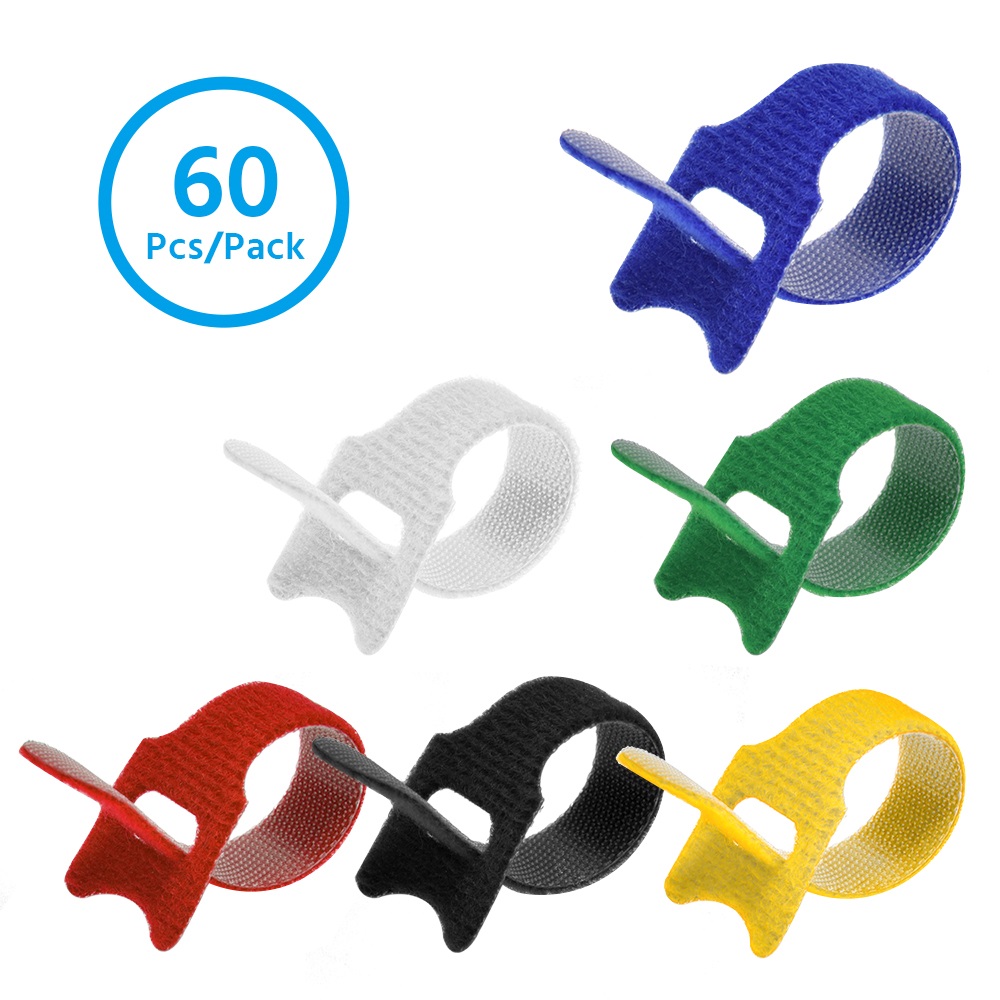 4" Hook and Loop Wrap Strap 1/2" Width Assorted colors , 60pc Pack